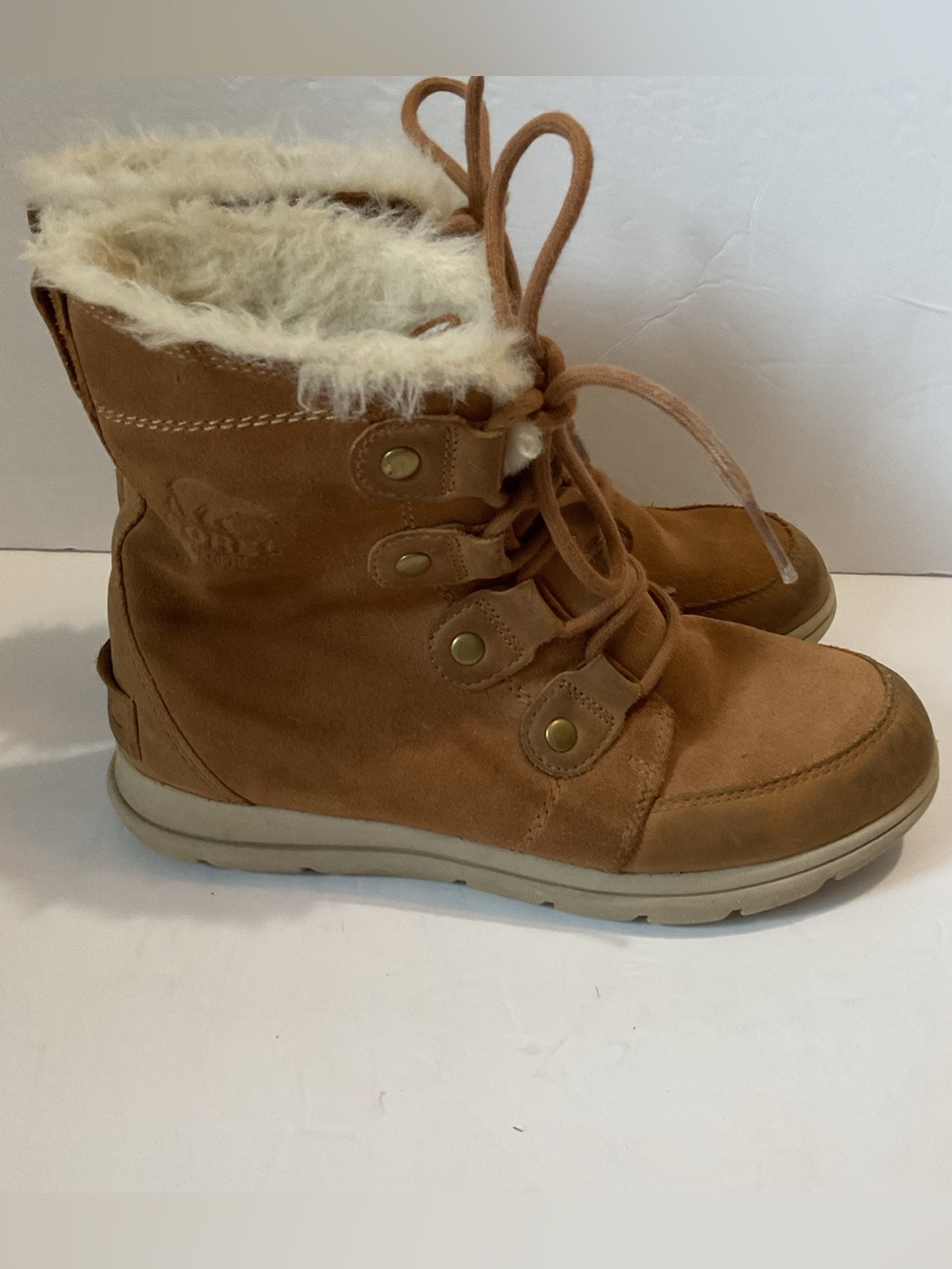 Sorel Explorer Joan Lace-up Winter Suede Carmel Tan Waterproof Boots Size 8